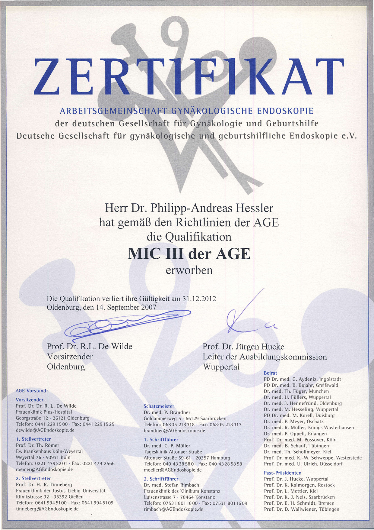 Zertifikat MIC III 2012